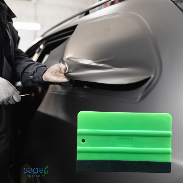 Green Squeegee Scraper Tool with Soft Felt Edge - for Cars, Vehicles, Windows, Vinyl, Film, Stickers, and more