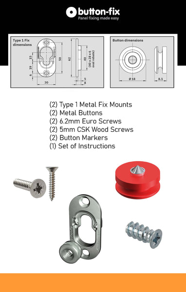 Button Fix - Metal Fix with Wood & Euro Screws